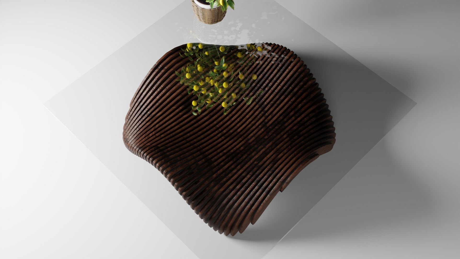 Table coffee with potted lemon tree Low-poly 3D model_2