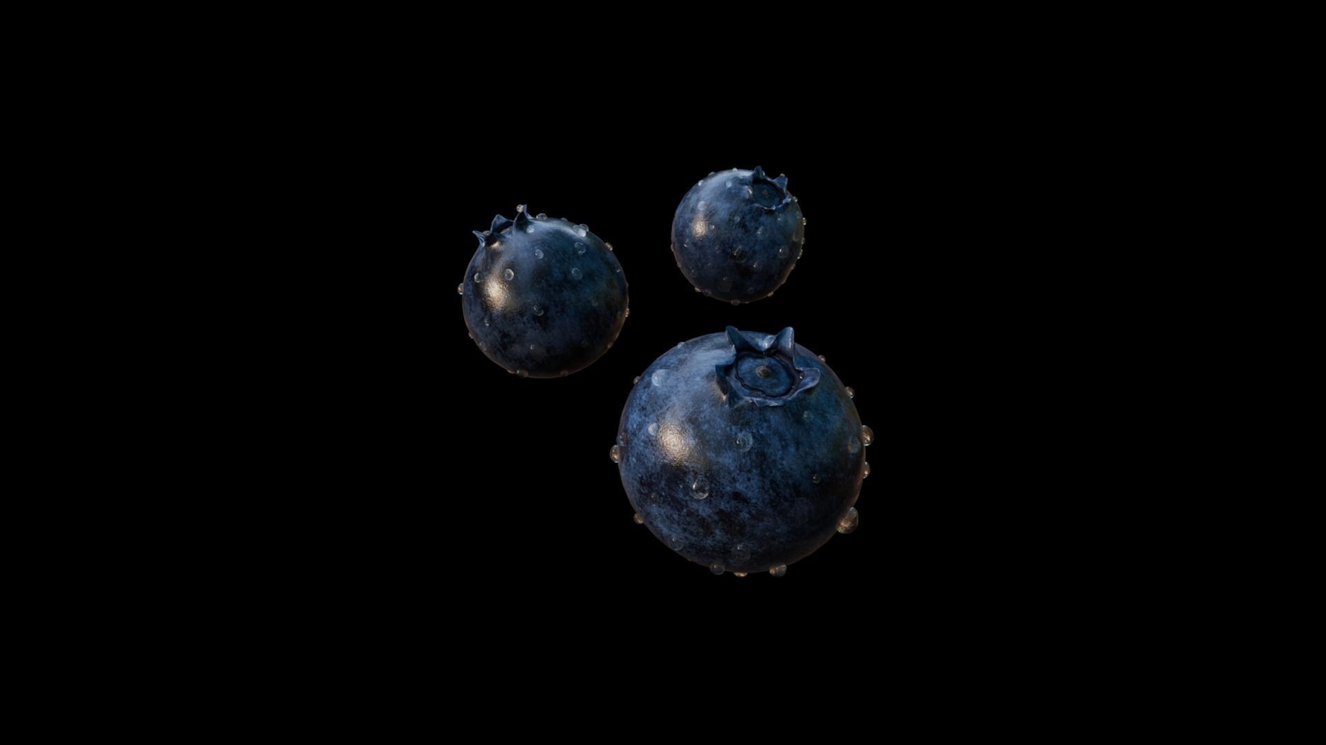 Blueberry three blueberries Low-poly 3D model_9