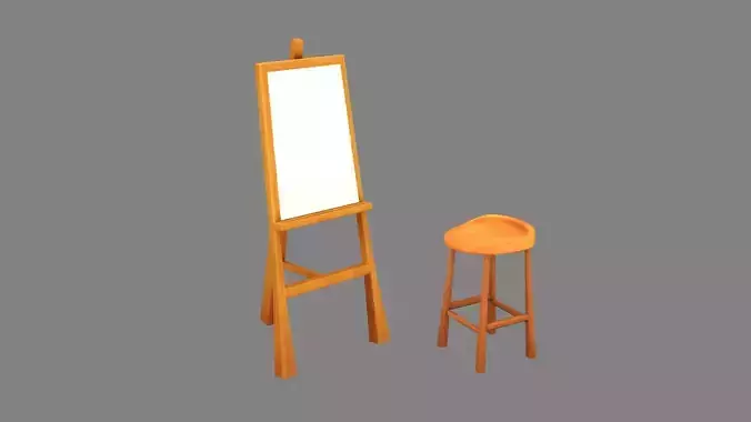 cartoon easel - drawing board -  stool Low-poly 3D model