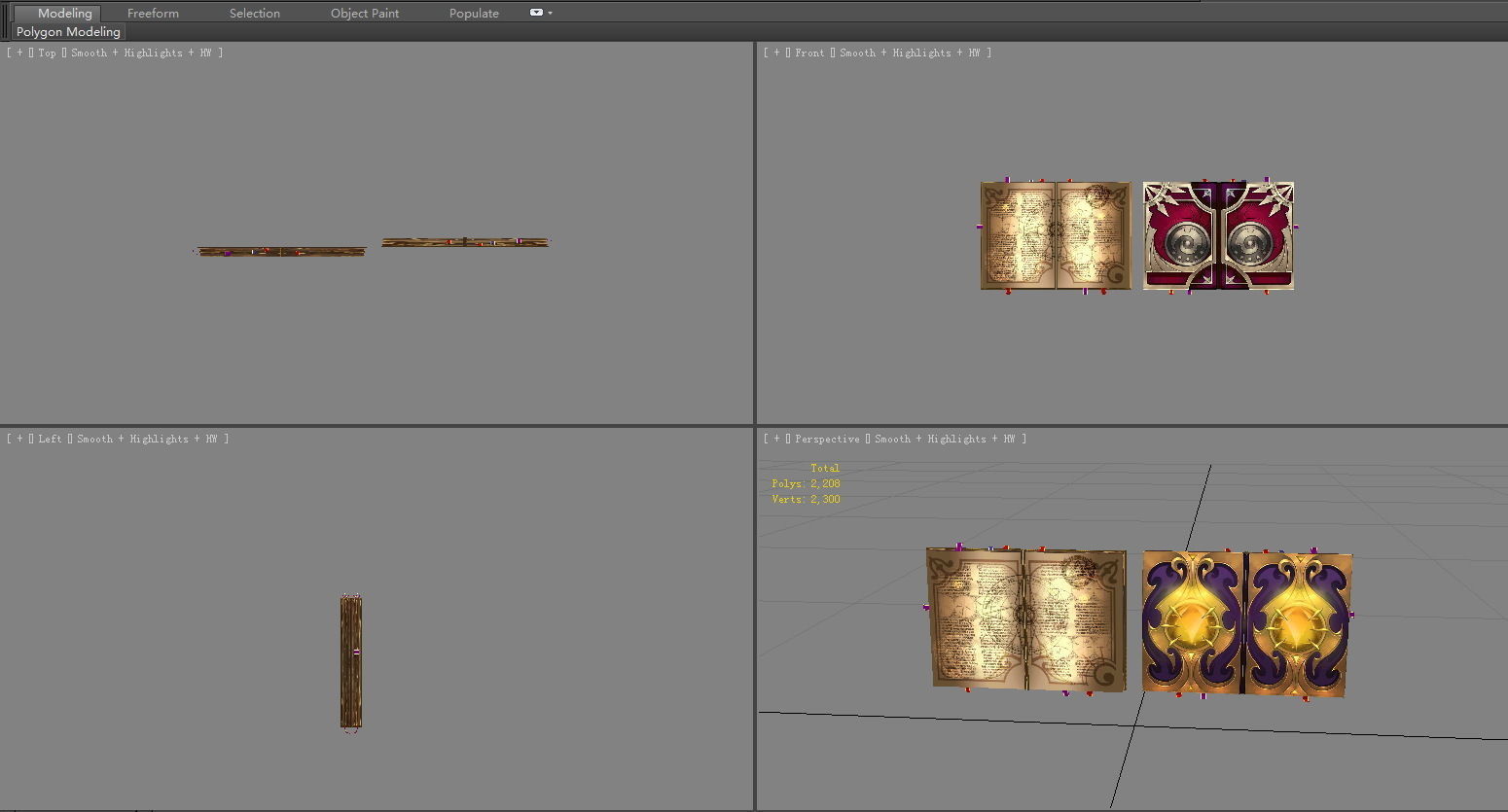 two magic books Low-poly 3D model_3