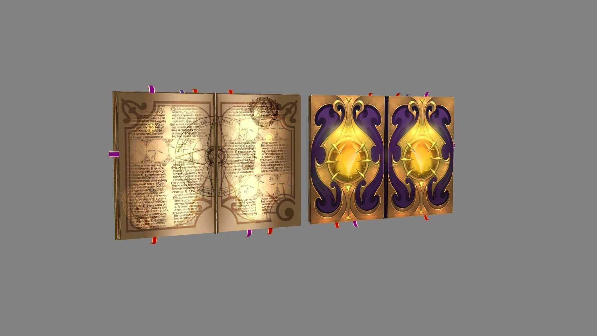 two magic books Low-poly 3D model_2
