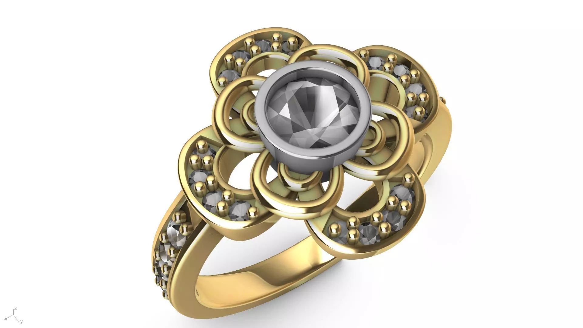 4 petal flower diamond ring stl verified 3D print model