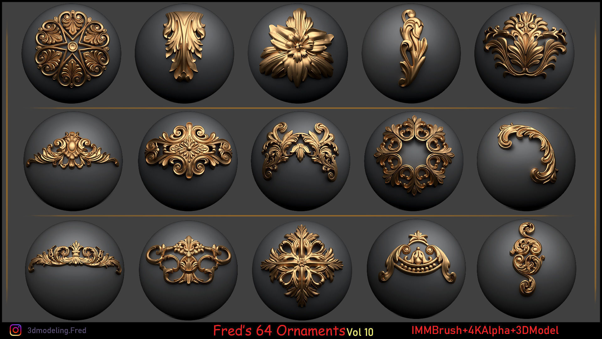 Fred ORNAMENT BRUSH Vol 10 -IMMBRUSH-3DMODELS-4kAlpha Low-poly 3D model_3