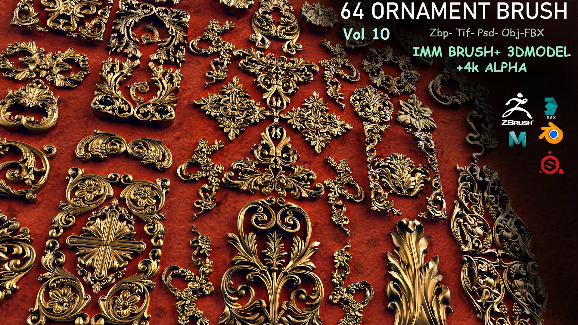 Fred ORNAMENT BRUSH Vol 10 -IMMBRUSH-3DMODELS-4kAlpha Low-poly 3D model_0