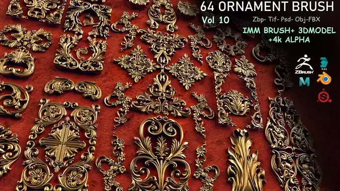 Fred ORNAMENT BRUSH Vol 10 -IMMBRUSH-3DMODELS-4kAlpha