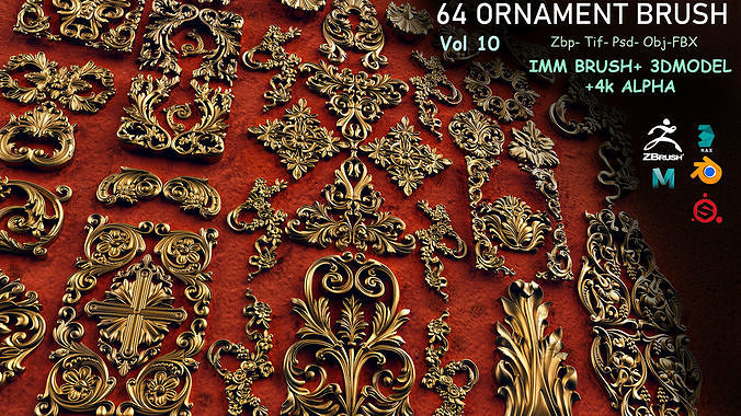 Fred ORNAMENT BRUSH Vol 10 -IMMBRUSH-3DMODELS-4kAlpha Low-poly 3D model