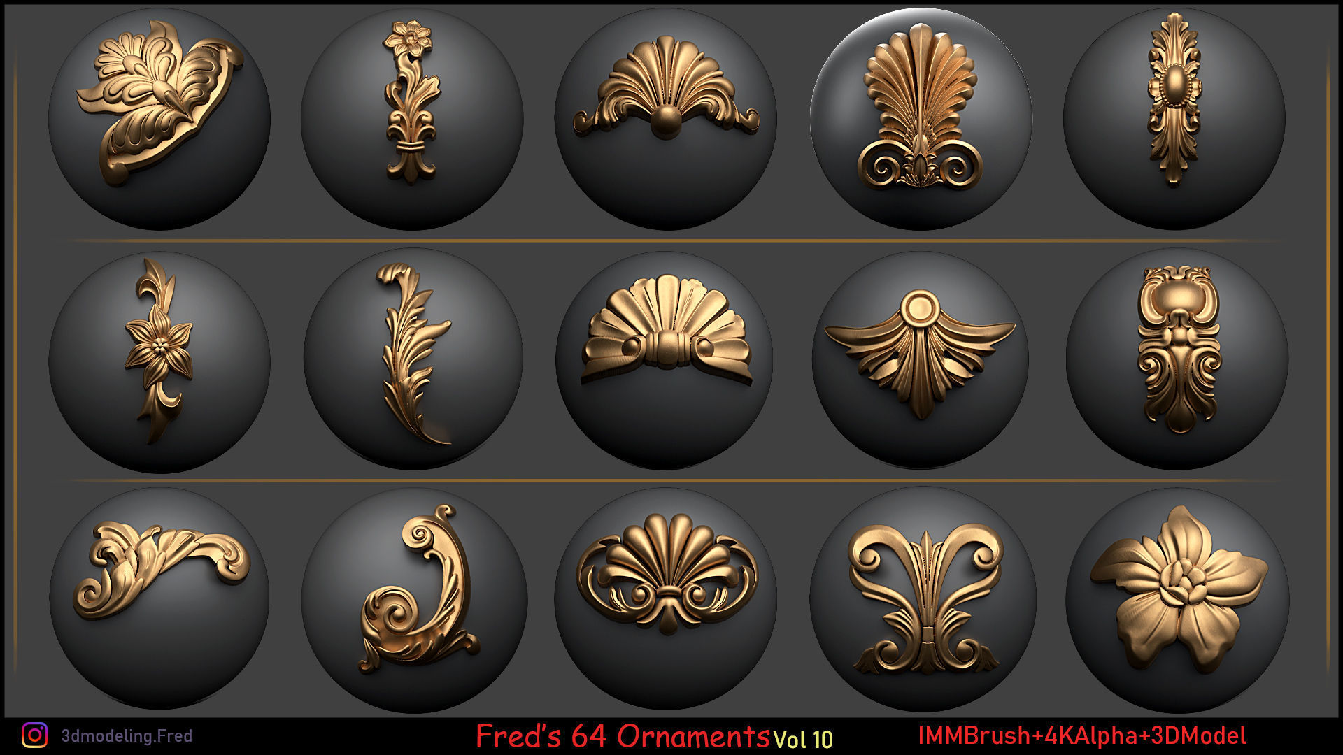 Fred ORNAMENT BRUSH Vol 10 -IMMBRUSH-3DMODELS-4kAlpha Low-poly 3D model_4
