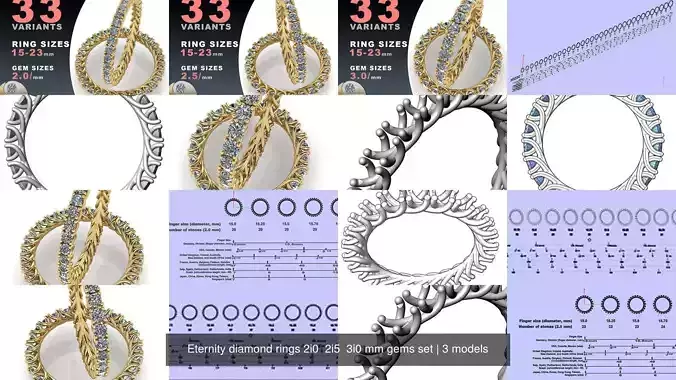 Eternity diamond rings 2i0  2i5  3i0 mm gems set
