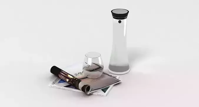 Carafe glass bottle and book 3D model