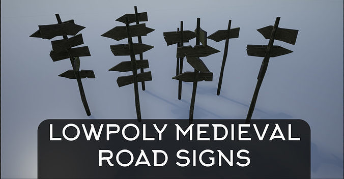 Lowpoly Medieval Wooden Road Signs Low-poly 3D model