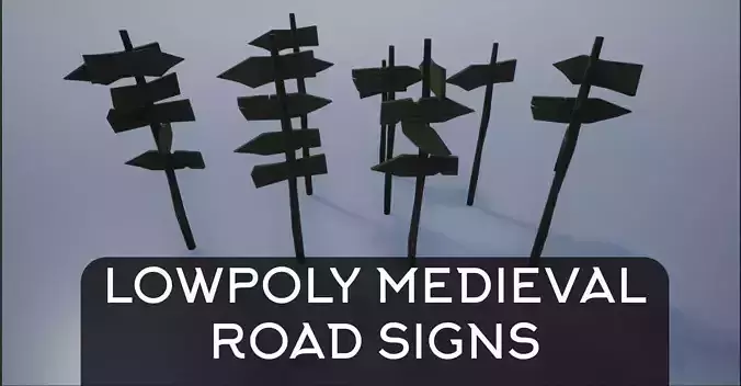 Lowpoly Medieval Wooden Road Signs