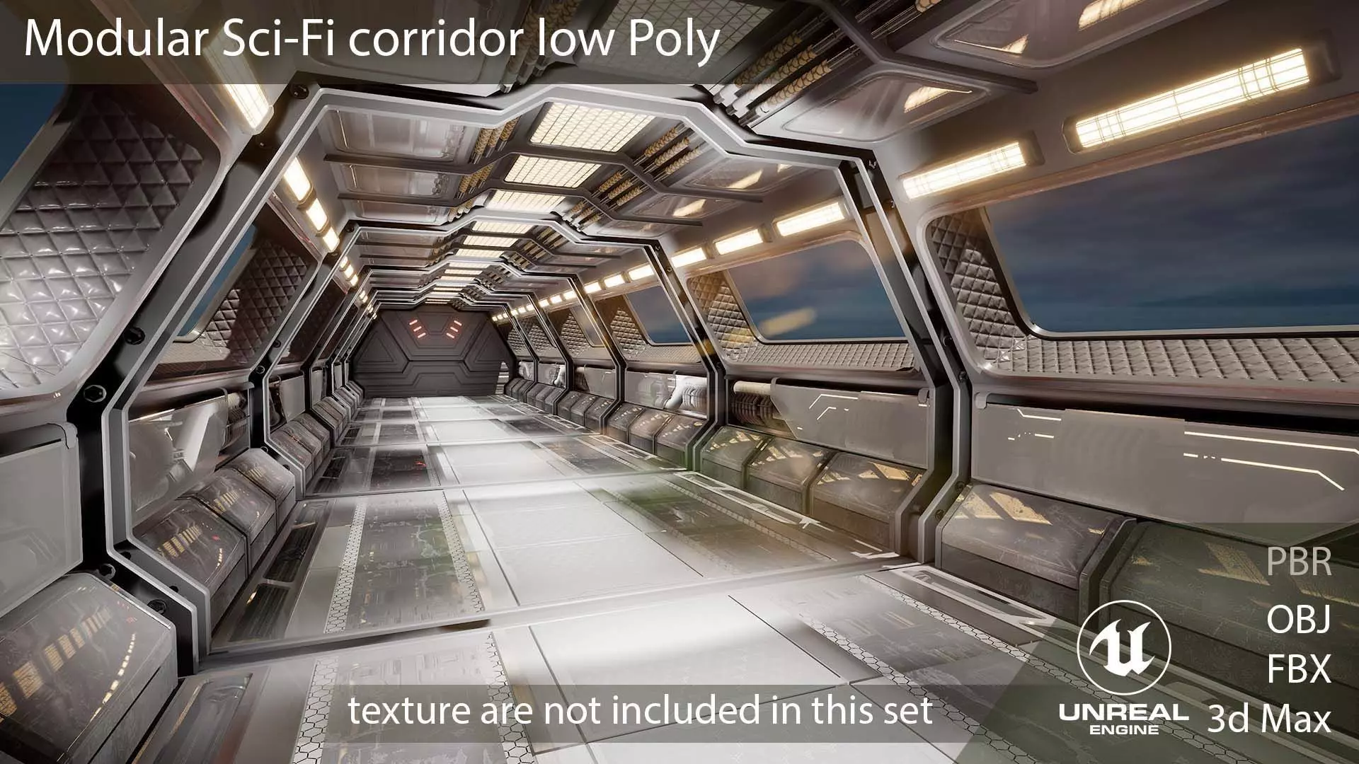 Modular Sci-Fi corridor vol 1 no texture  Low-poly 3D model_0