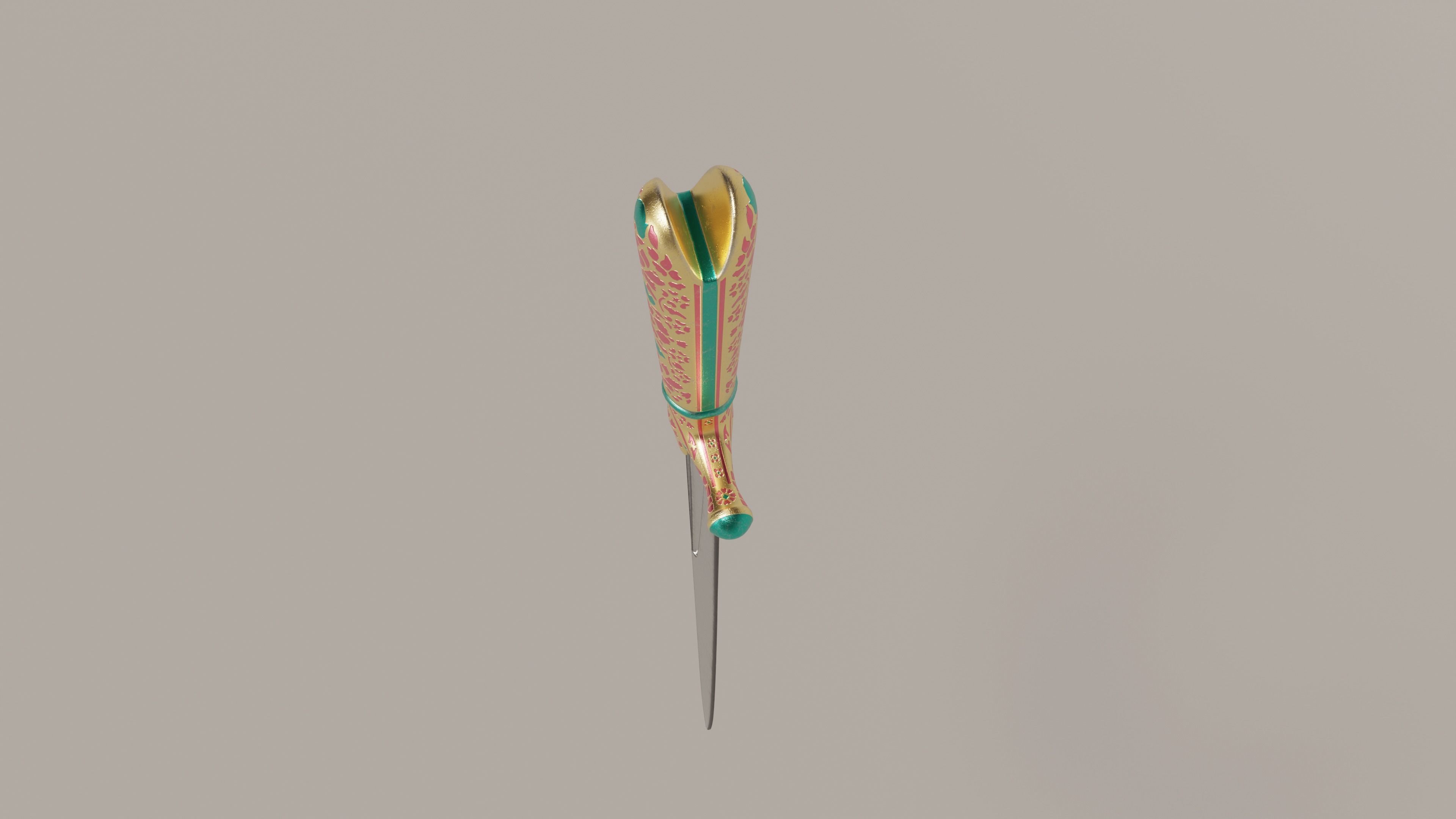 Oriental ceremonial dagger with golden handle and decorations Low-poly 3D model_6