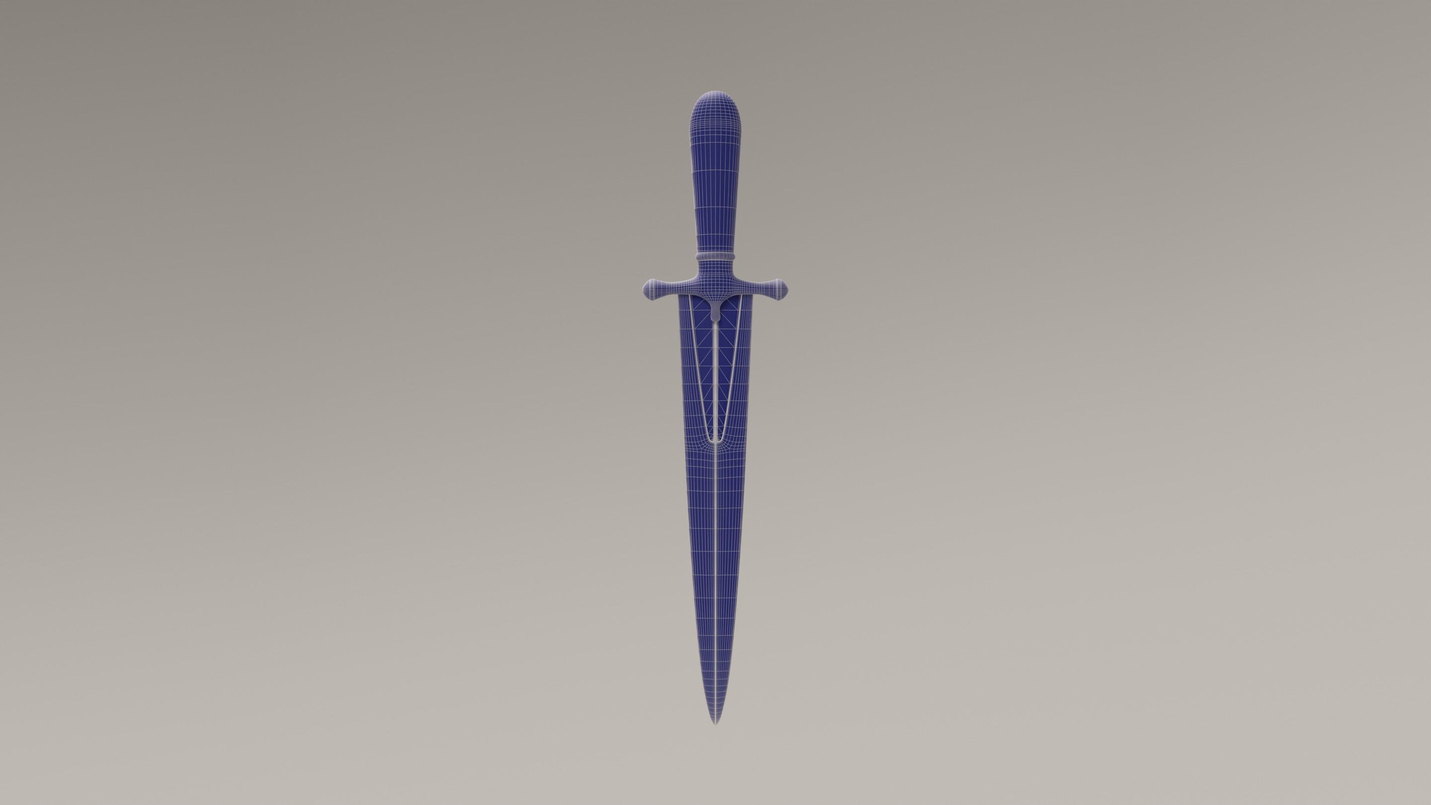 Oriental ceremonial dagger with golden handle and decorations Low-poly 3D model_8