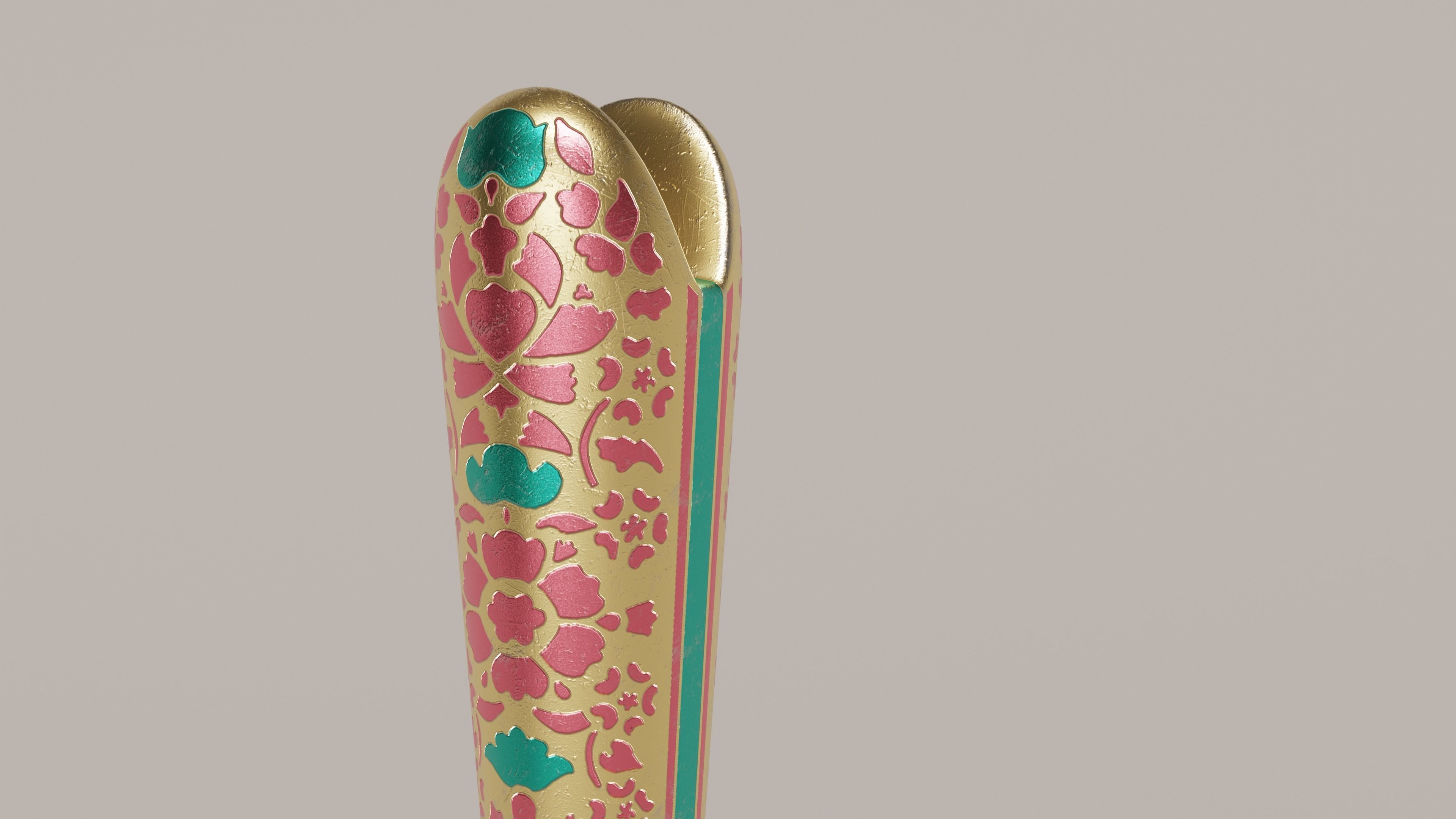 Oriental ceremonial dagger with golden handle and decorations Low-poly 3D model_5