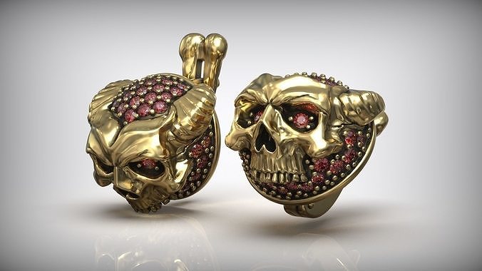 Skull Horns Gems Biker Earrings 3D print model