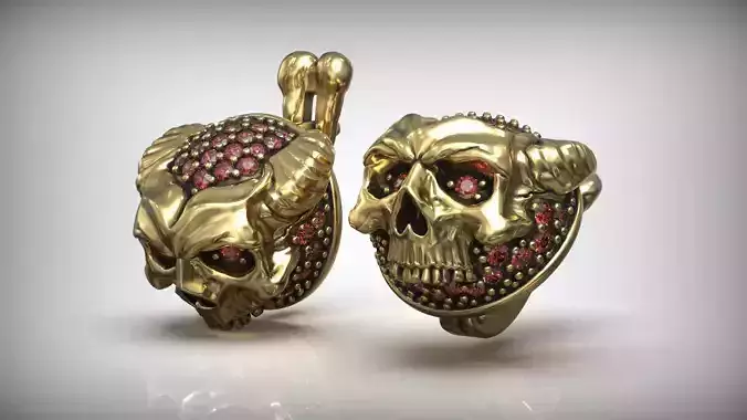 Skull Horns Gems Biker Earrings