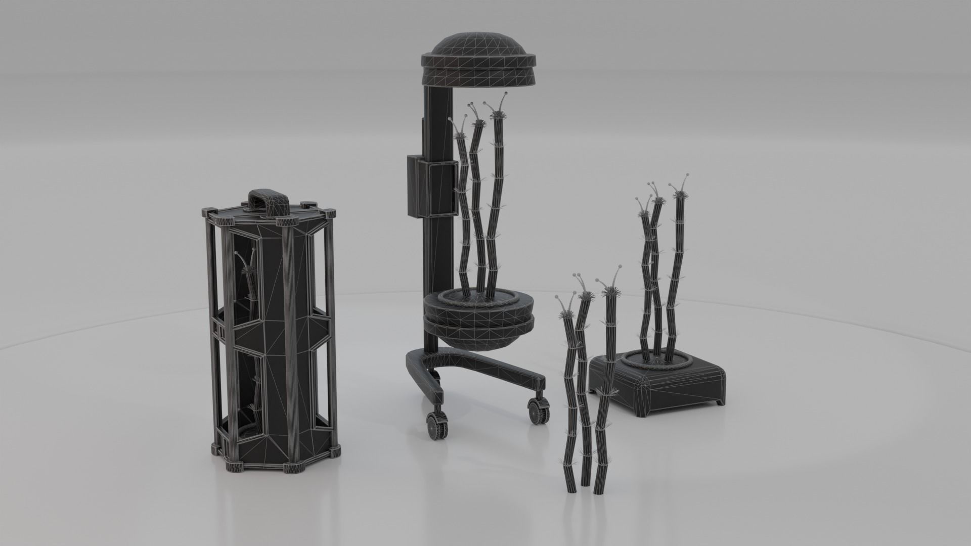 Sci-Fi alien plant with lab containers equipment set K Low-poly 3D model_3