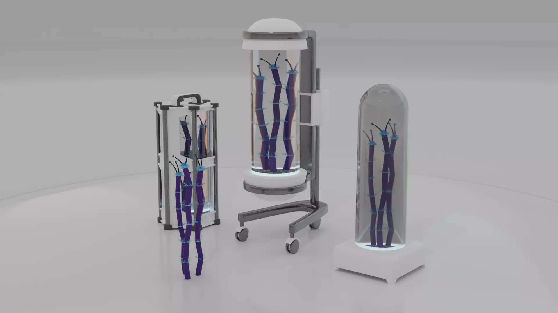 Sci-Fi alien plant with lab containers equipment set K Low-poly 3D model_0