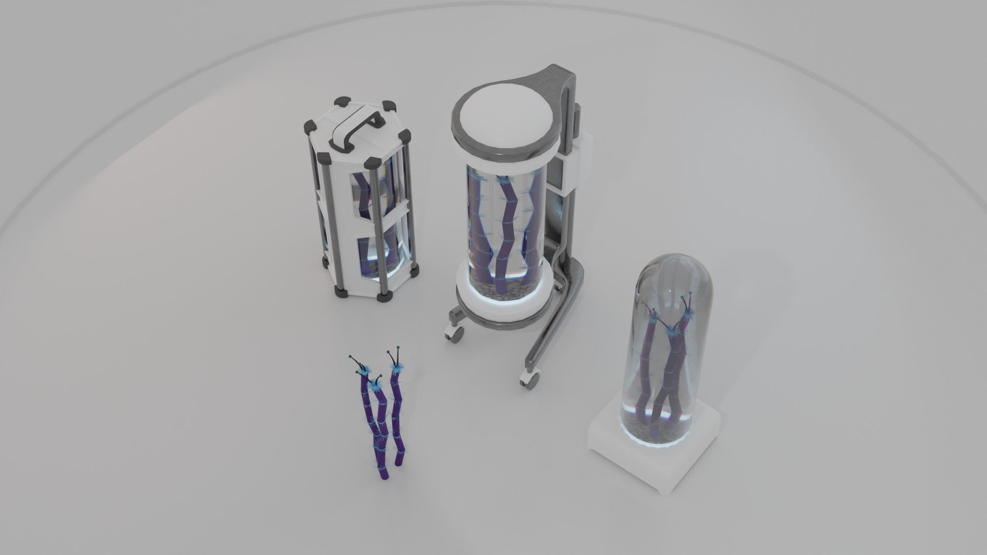 Sci-Fi alien plant with lab containers equipment set K Low-poly 3D model_2