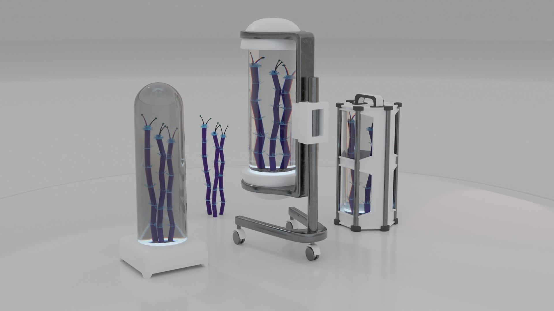 Sci-Fi alien plant with lab containers equipment set K Low-poly 3D model_1