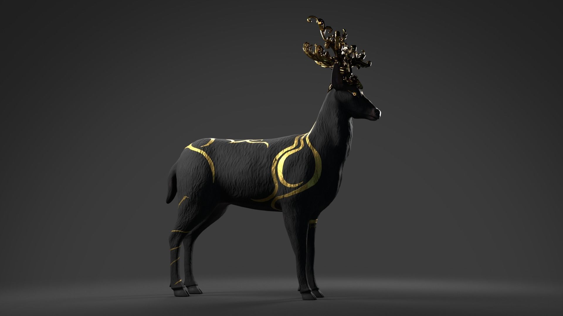 Fantasy Golden Deer Low-poly 3D model_19