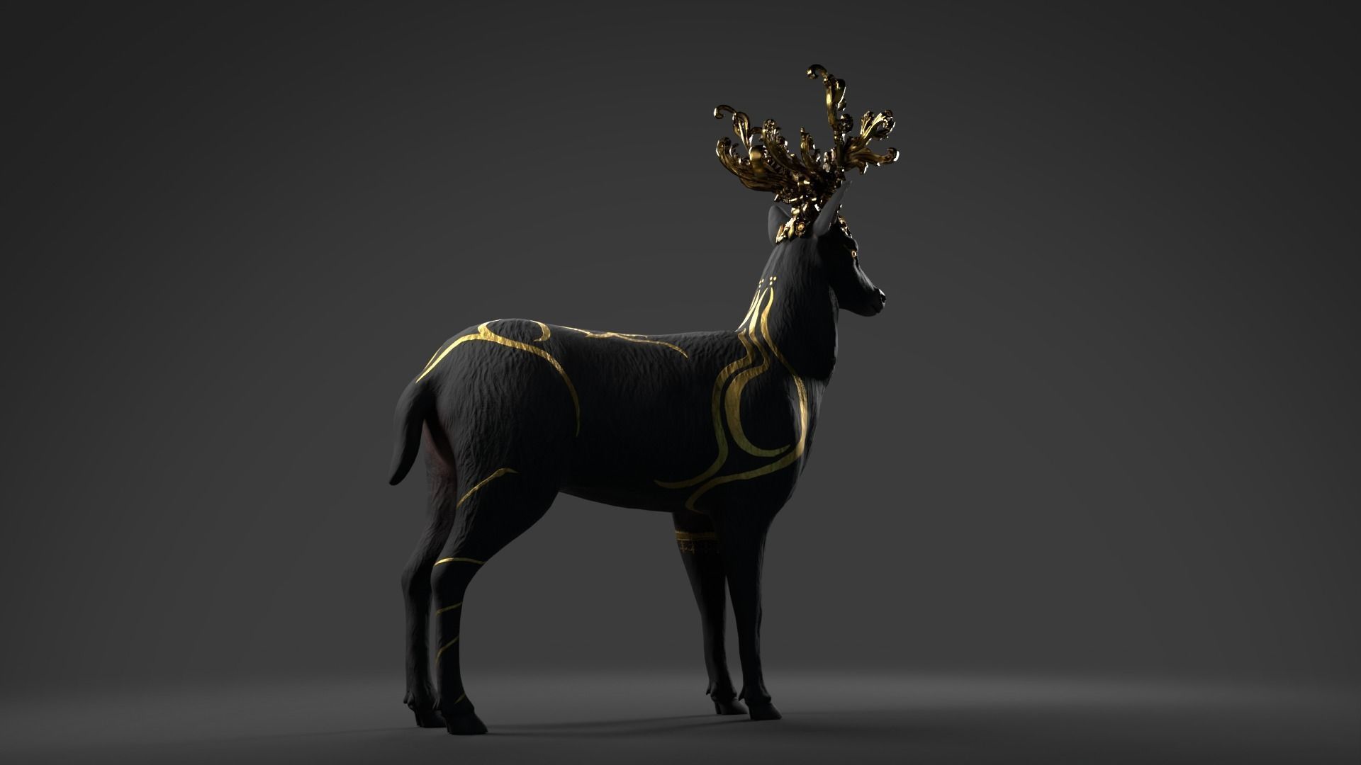 Fantasy Golden Deer Low-poly 3D model_21
