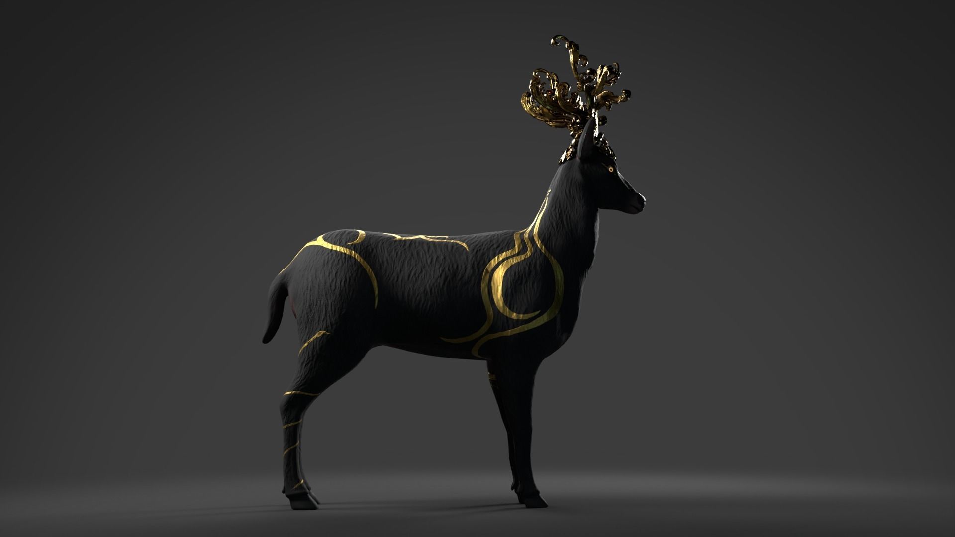 Fantasy Golden Deer Low-poly 3D model_20