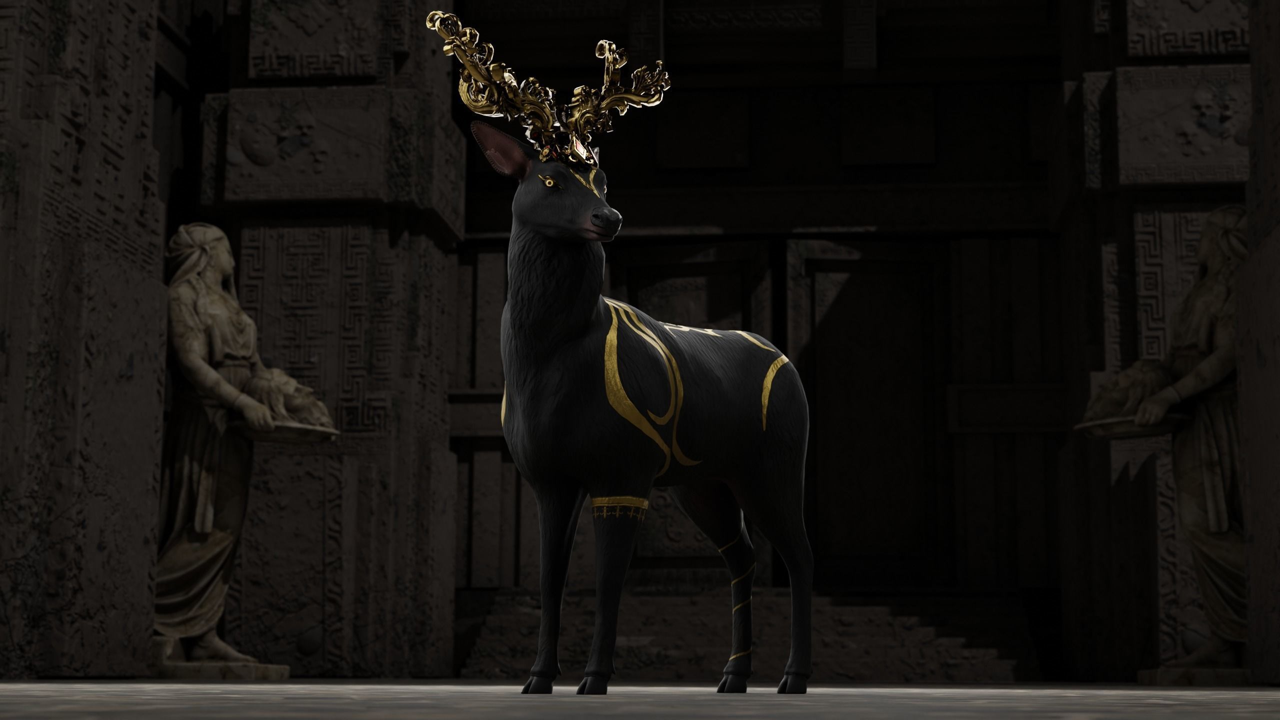 Fantasy Golden Deer Low-poly 3D model_2
