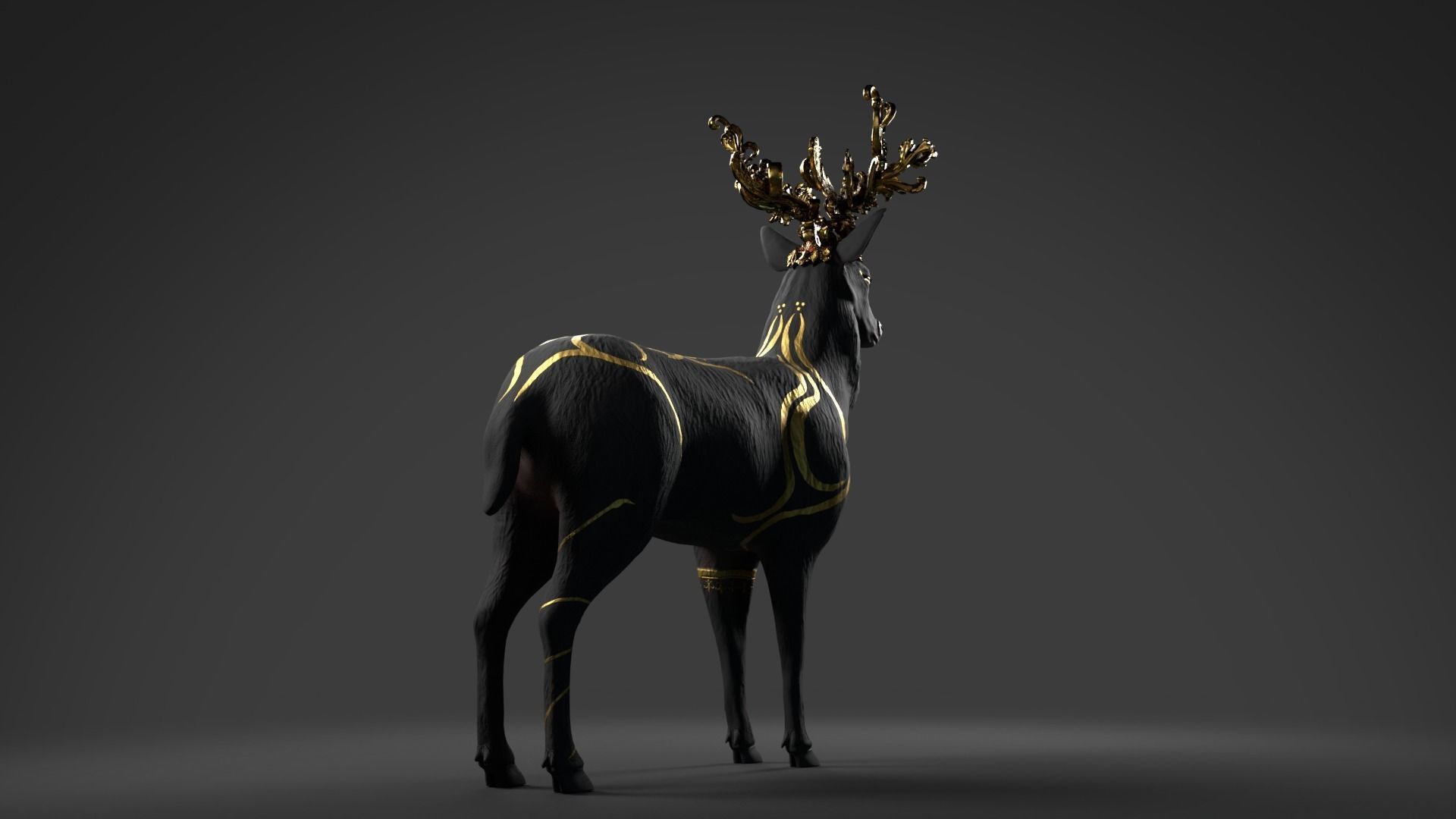 Fantasy Golden Deer Low-poly 3D model_22