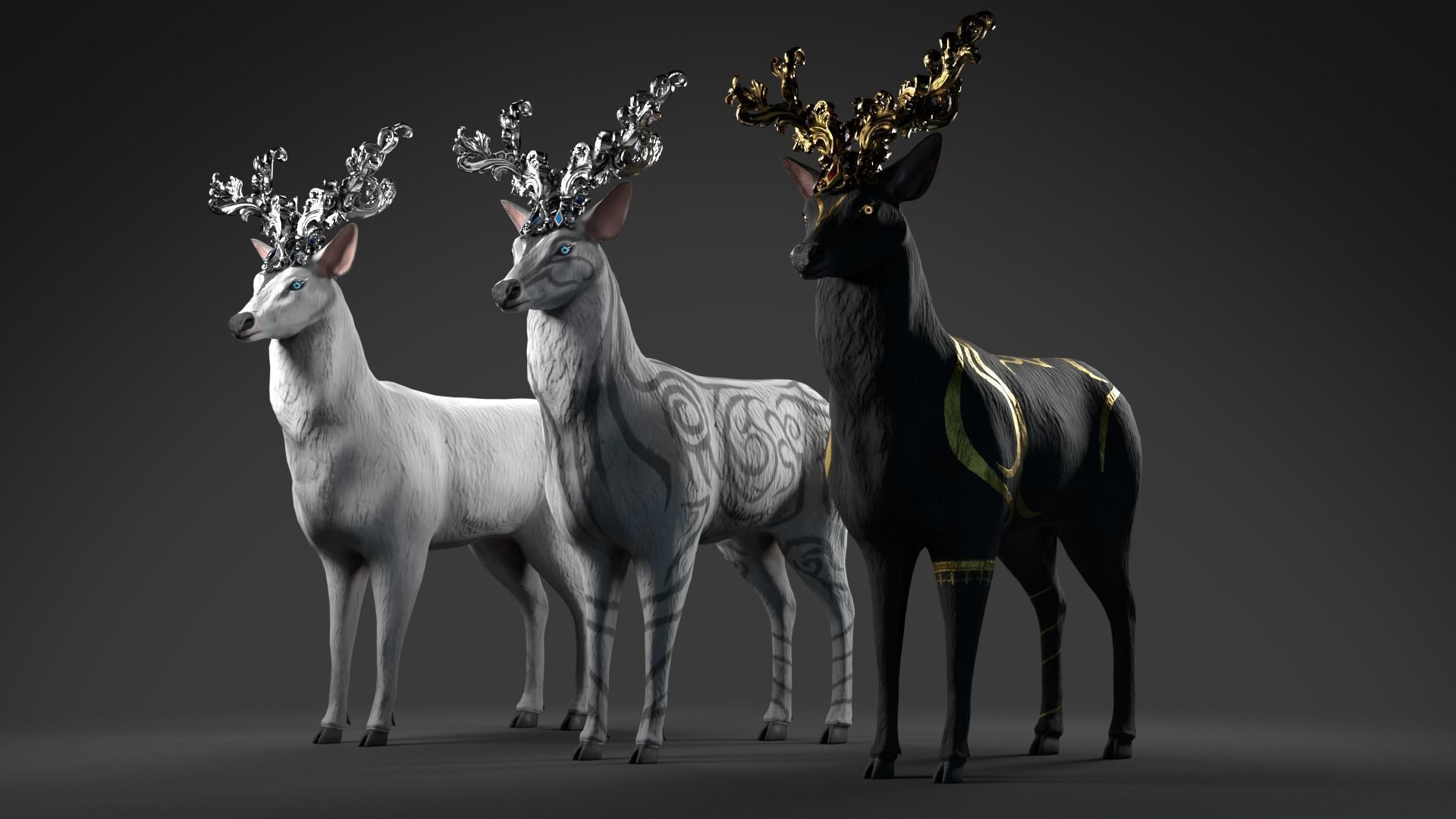 Fantasy Golden Deer Low-poly 3D model_5
