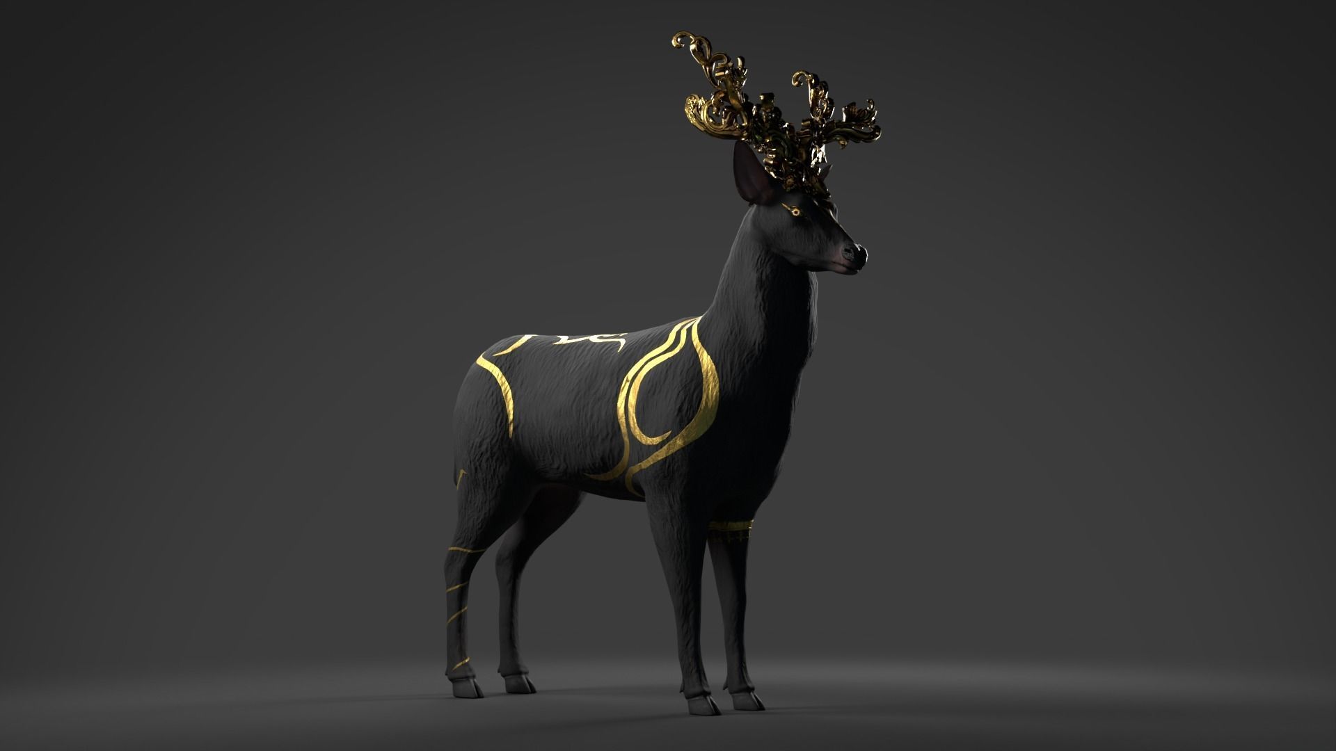 Fantasy Golden Deer Low-poly 3D model_18