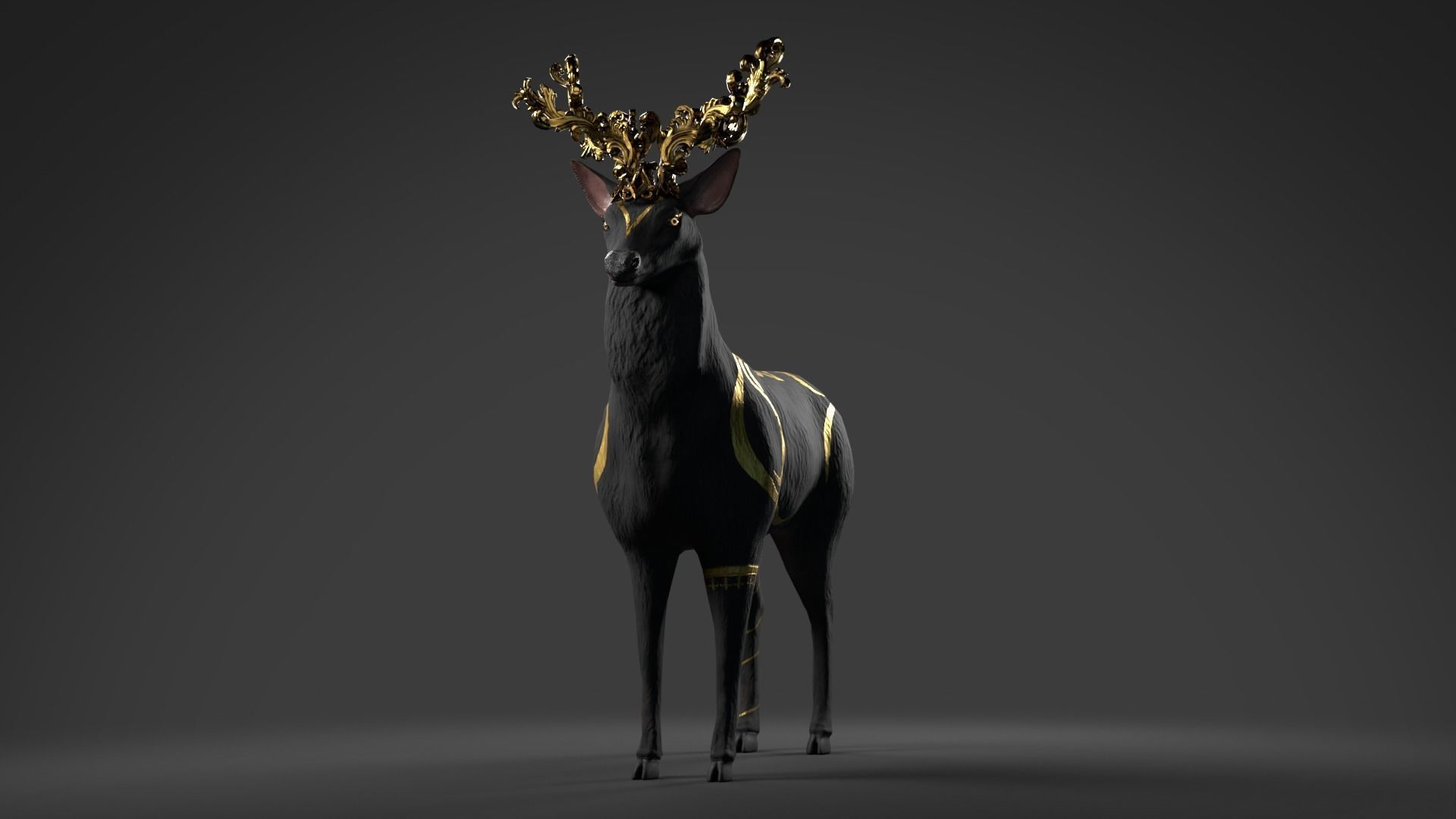 Fantasy Golden Deer Low-poly 3D model_15