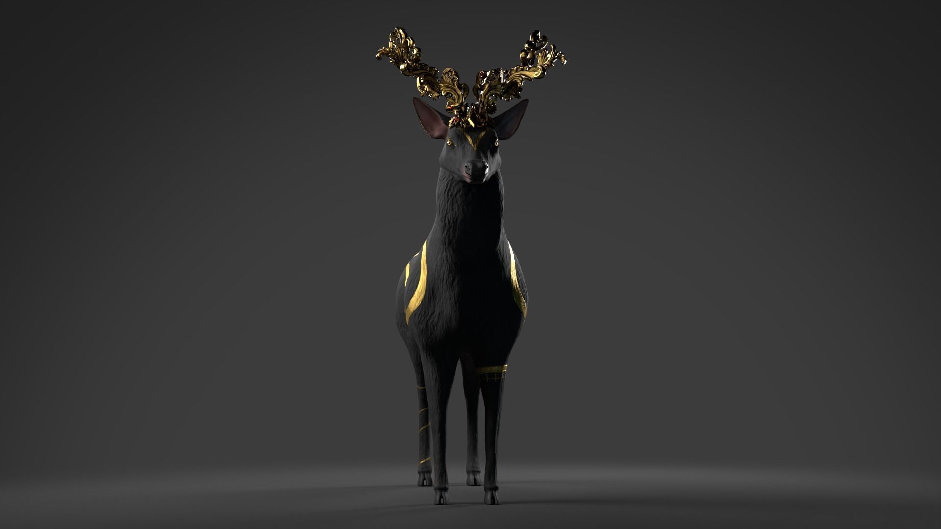 Fantasy Golden Deer Low-poly 3D model_16