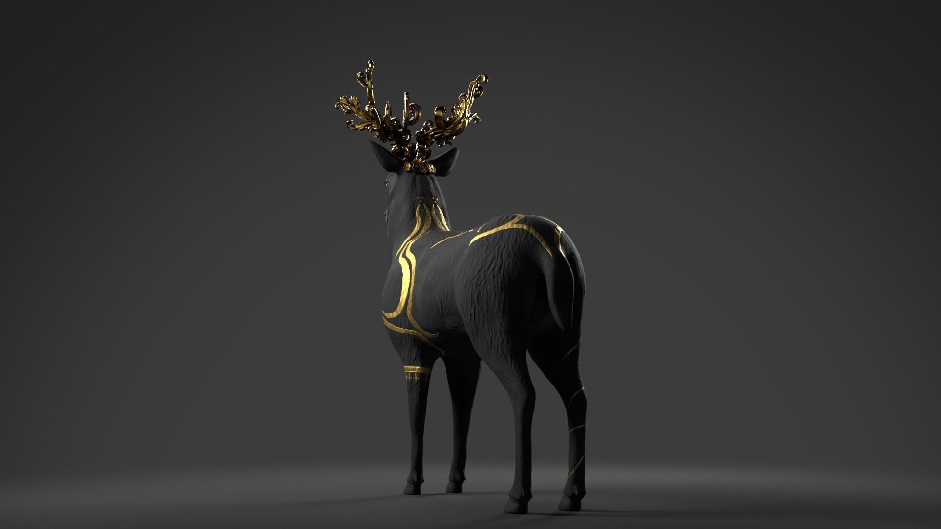 Fantasy Golden Deer Low-poly 3D model_25