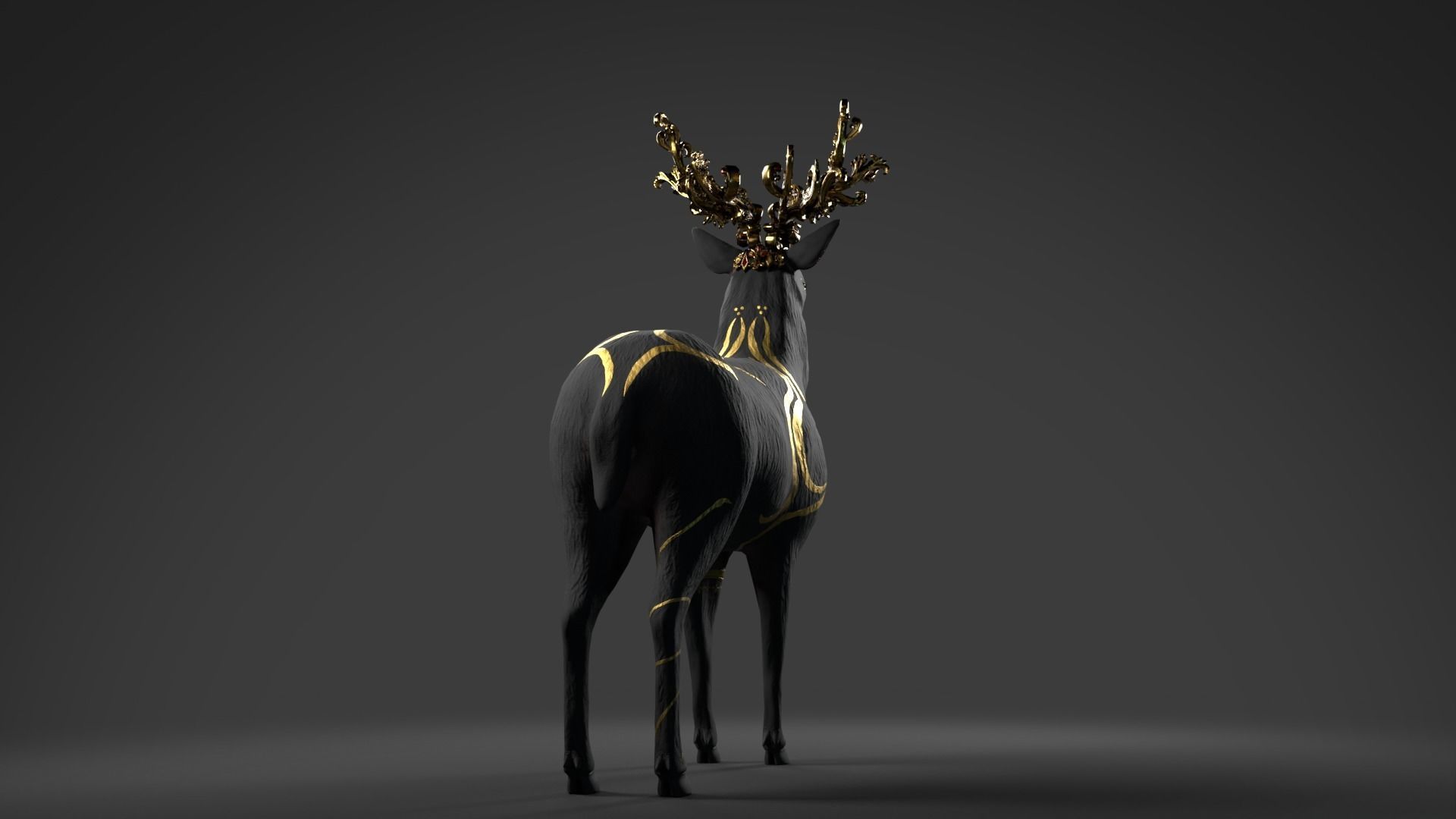 Fantasy Golden Deer Low-poly 3D model_23
