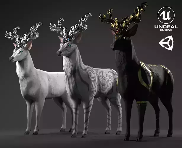 Fantasy Golden Deer Low-poly 3D model