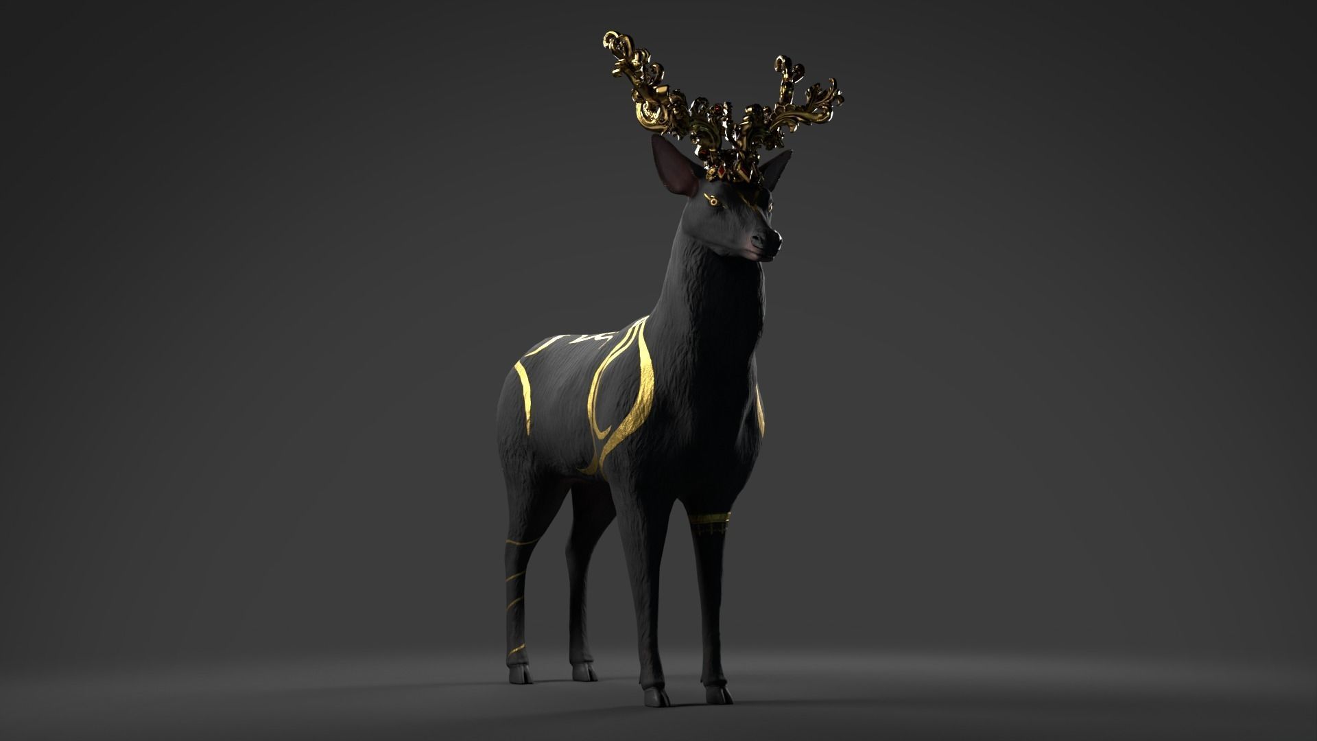Fantasy Golden Deer Low-poly 3D model_17