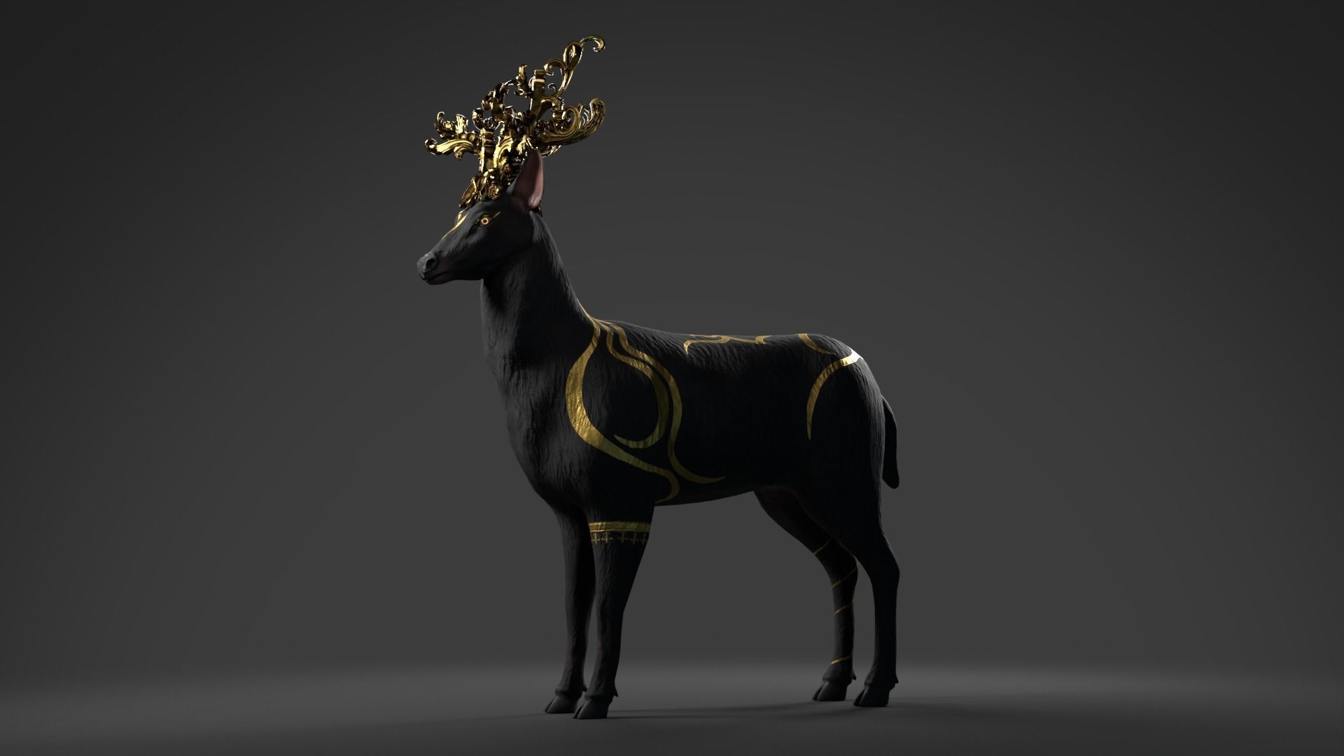 Fantasy Golden Deer Low-poly 3D model_29