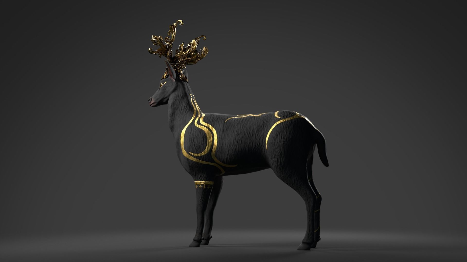Fantasy Golden Deer Low-poly 3D model_27