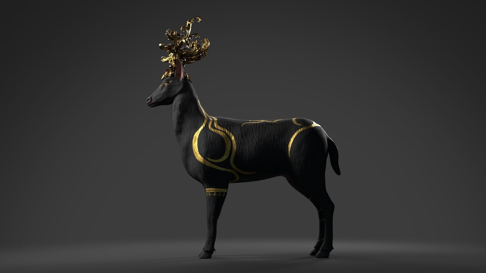 Fantasy Golden Deer Low-poly 3D model_28