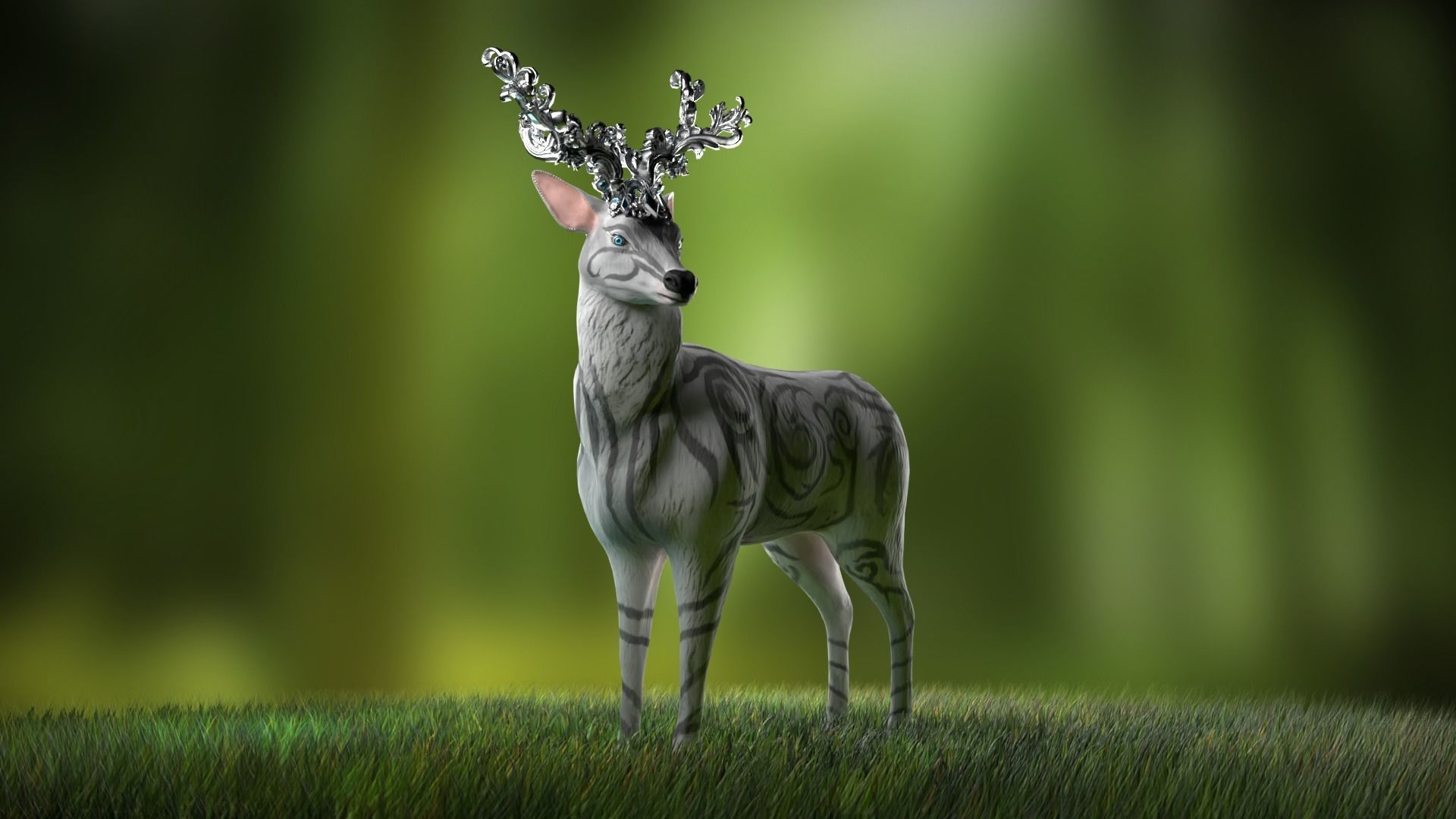 Fantasy Golden Deer Low-poly 3D model_4