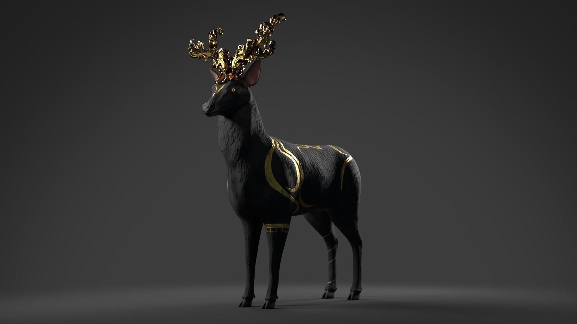Fantasy Golden Deer Low-poly 3D model_14