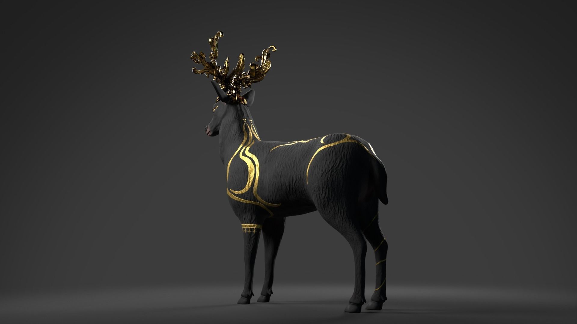 Fantasy Golden Deer Low-poly 3D model_26