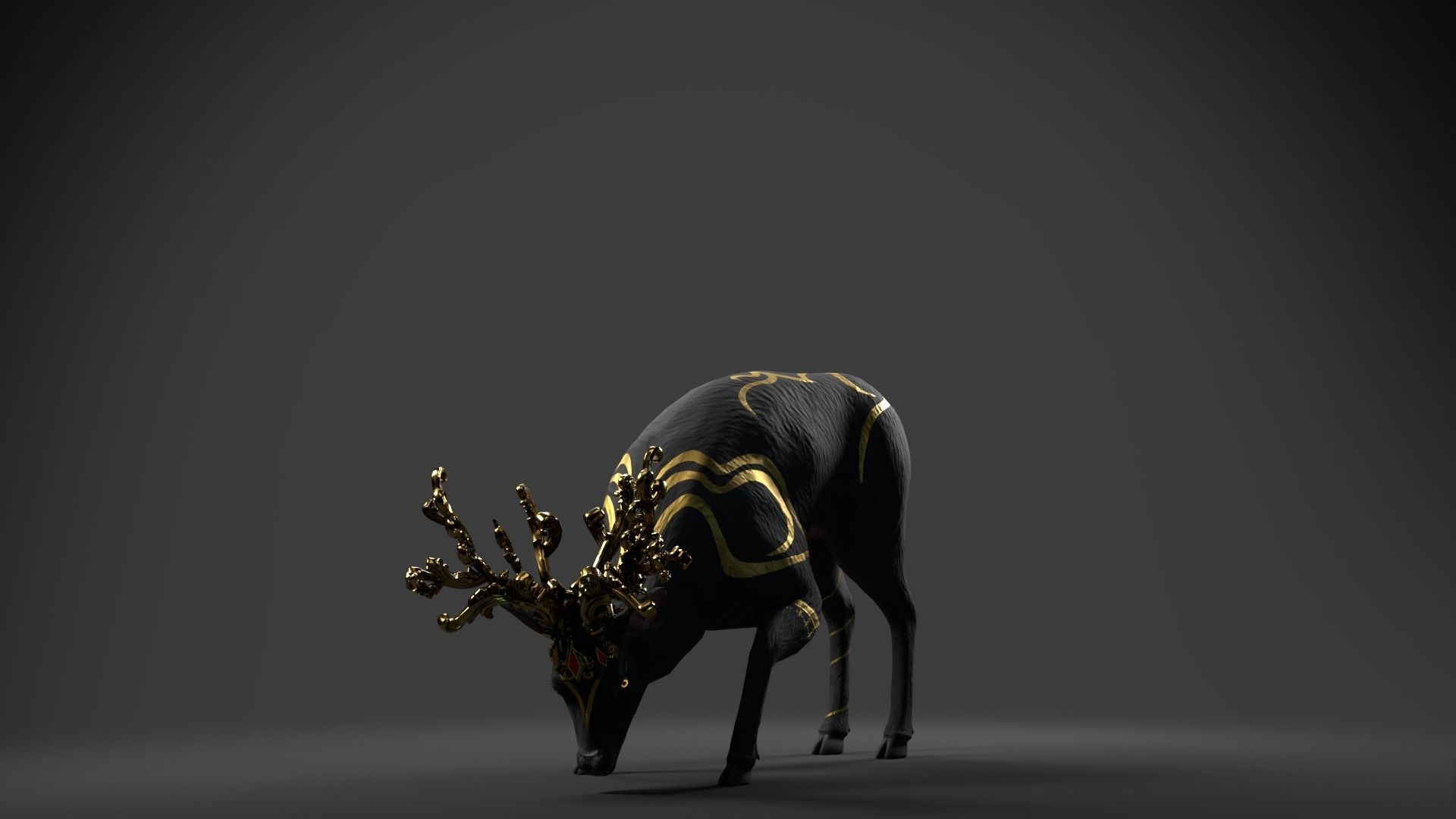 Fantasy Golden Deer Low-poly 3D model_6
