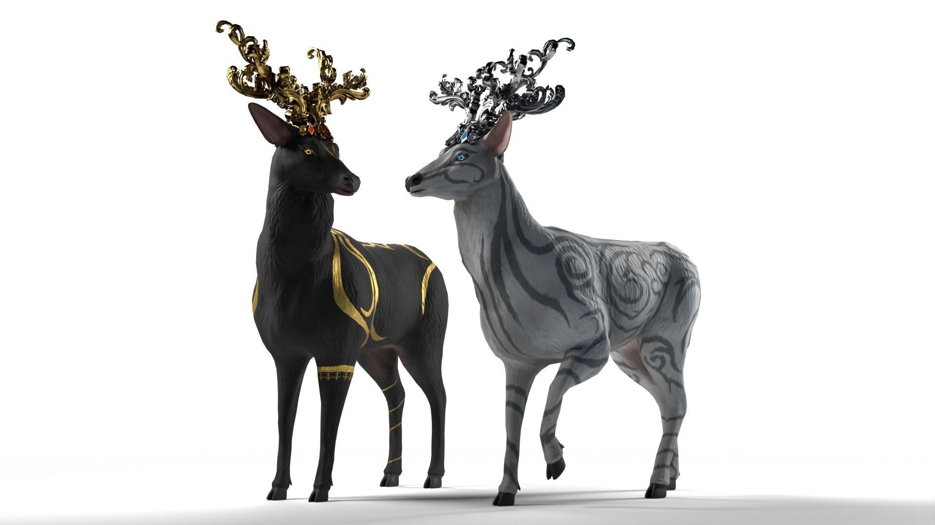 Fantasy Golden Deer Low-poly 3D model_12