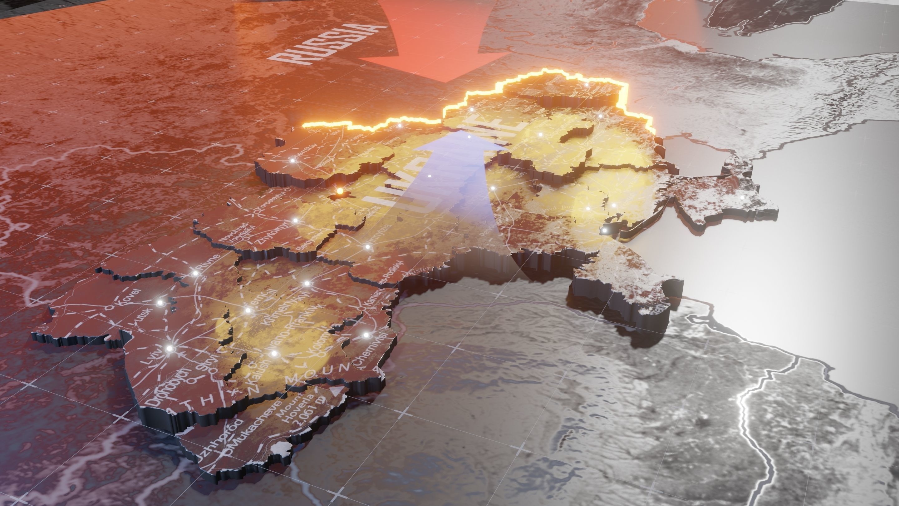 Ukraine detailed Map with Animated Low-poly 3D model_2