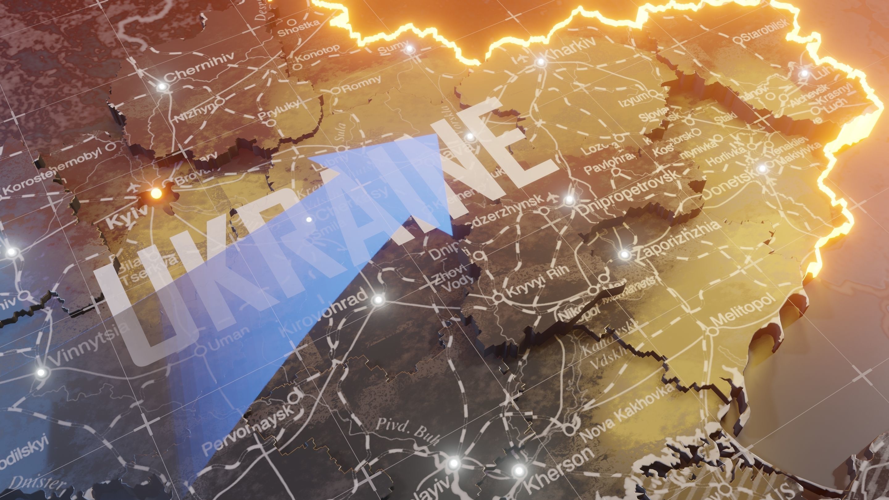 Ukraine detailed Map with Animated Low-poly 3D model_3