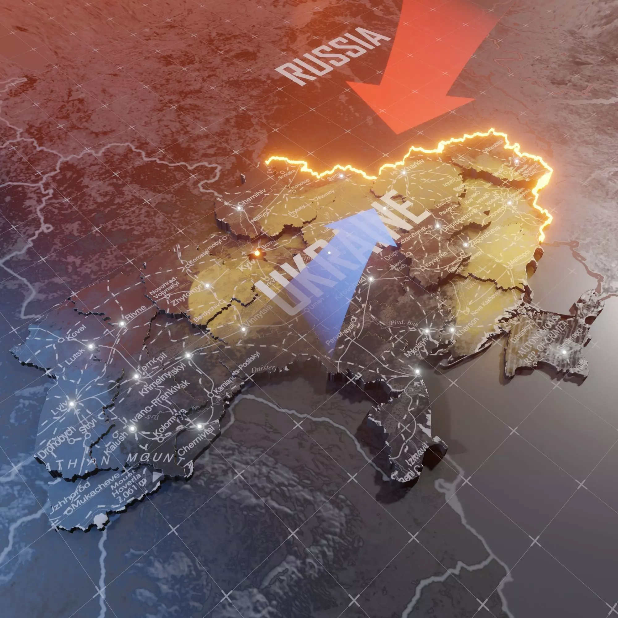 Ukraine detailed Map with Animated Low-poly 3D model_0