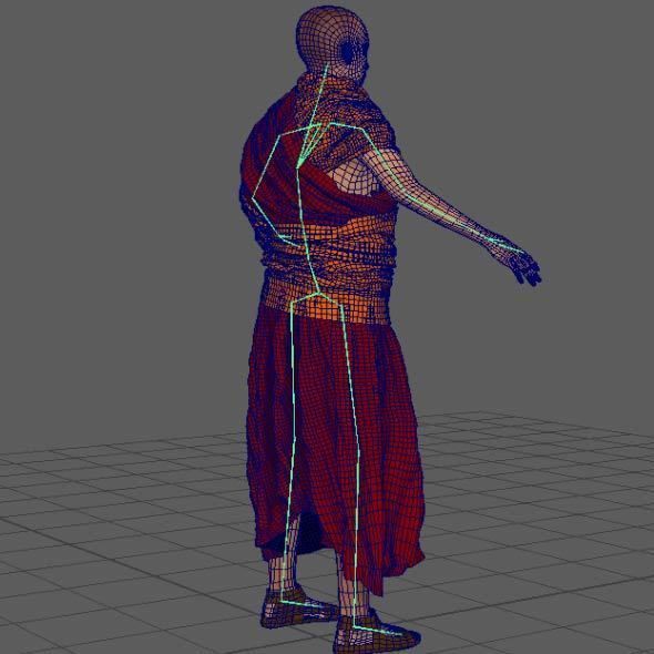 Monk Buddhist with robe and mocap rig 3D model_16